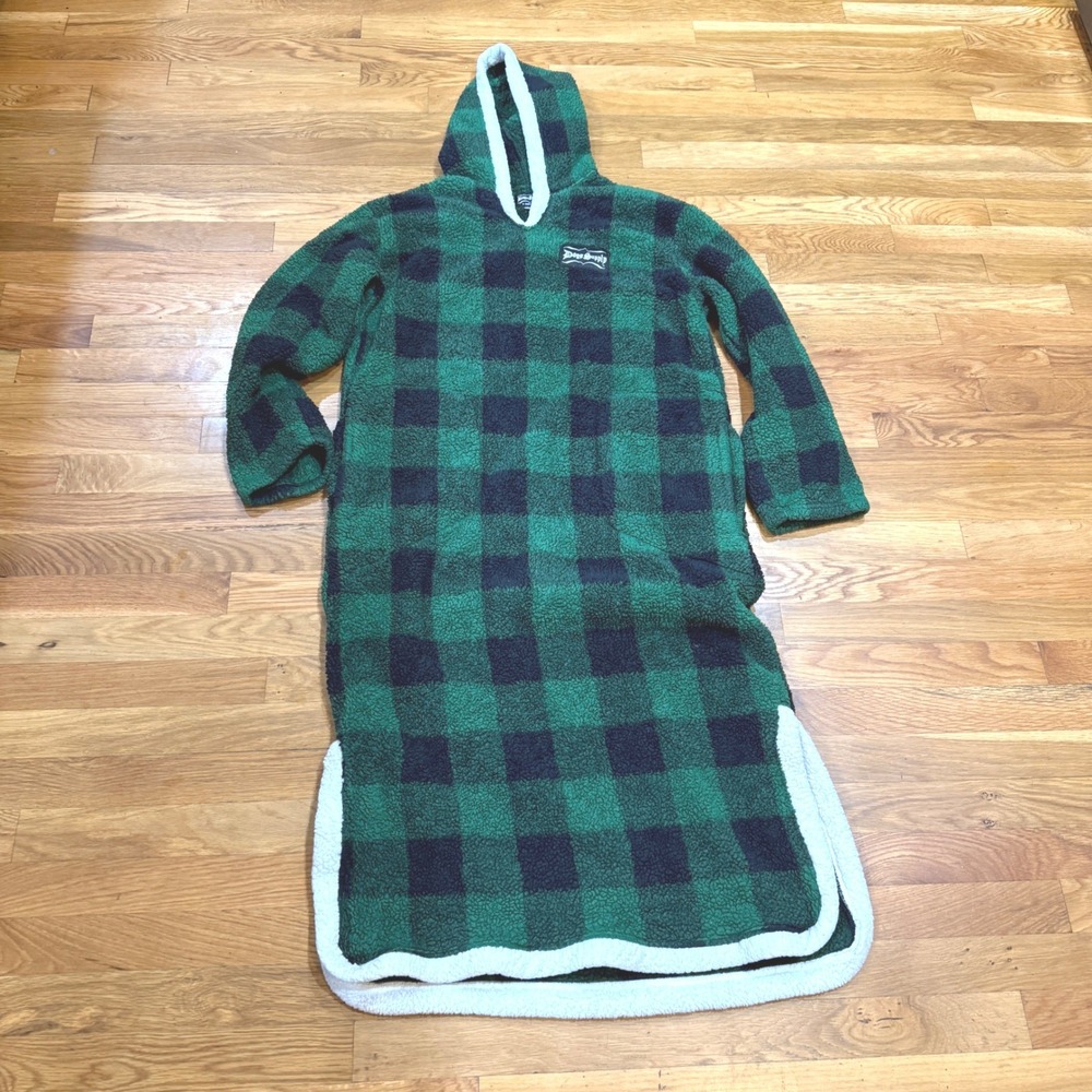 Dogg Supply by Snoop Dogg Green Buffalo Plaid Sherpa Fleece Hooded Robe SM/MD